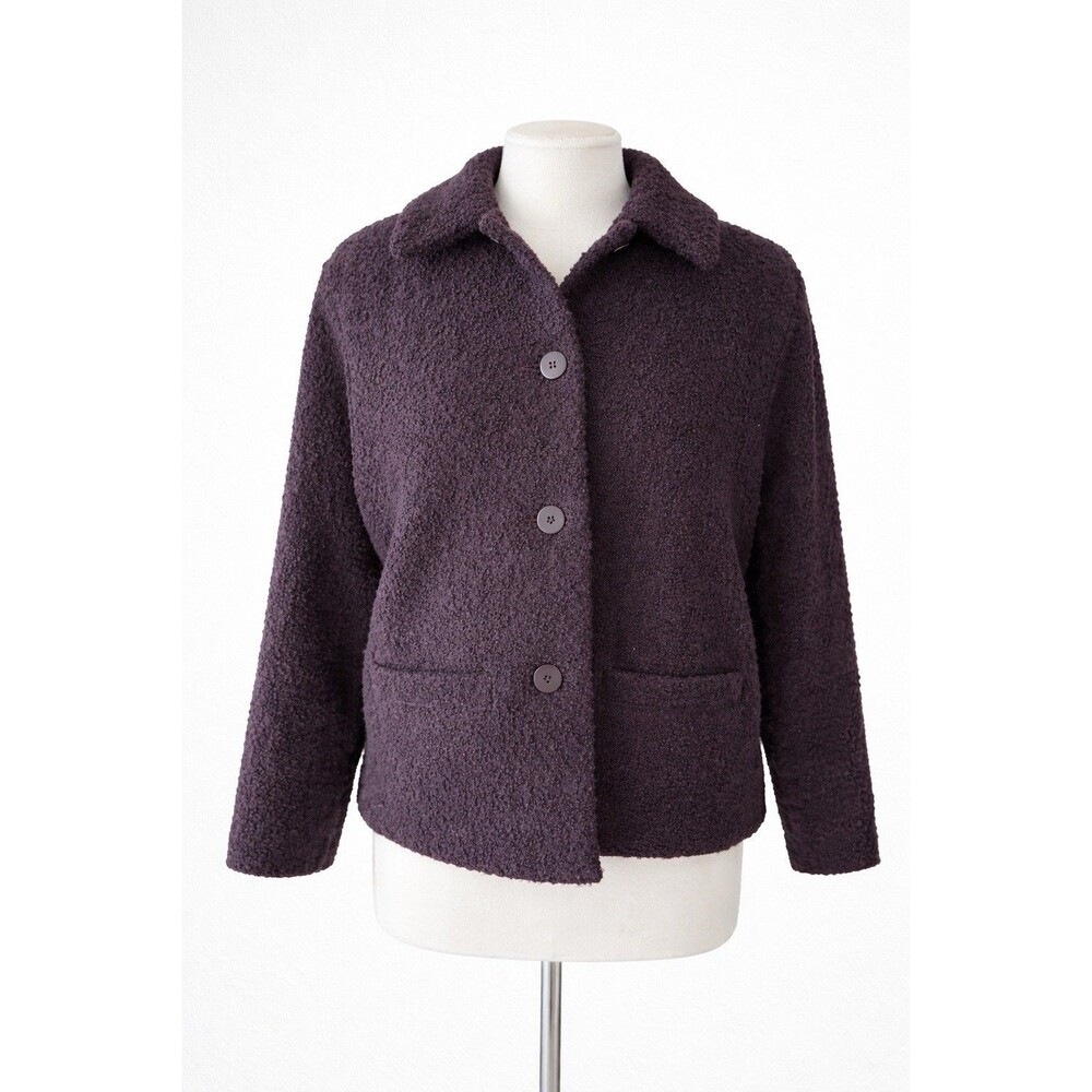 EILEEN FISHER Purple Boucle Knit Wool Blend Jacket Blazer, Size Medium